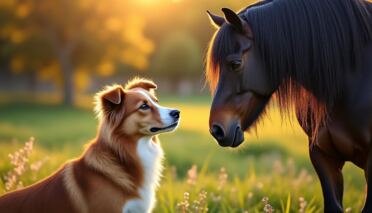 discover the heartwarming story of an unlikely friendship between a dog and a friesian horse, showcasing loyalty, grace, and the beauty of interspecies bonds.